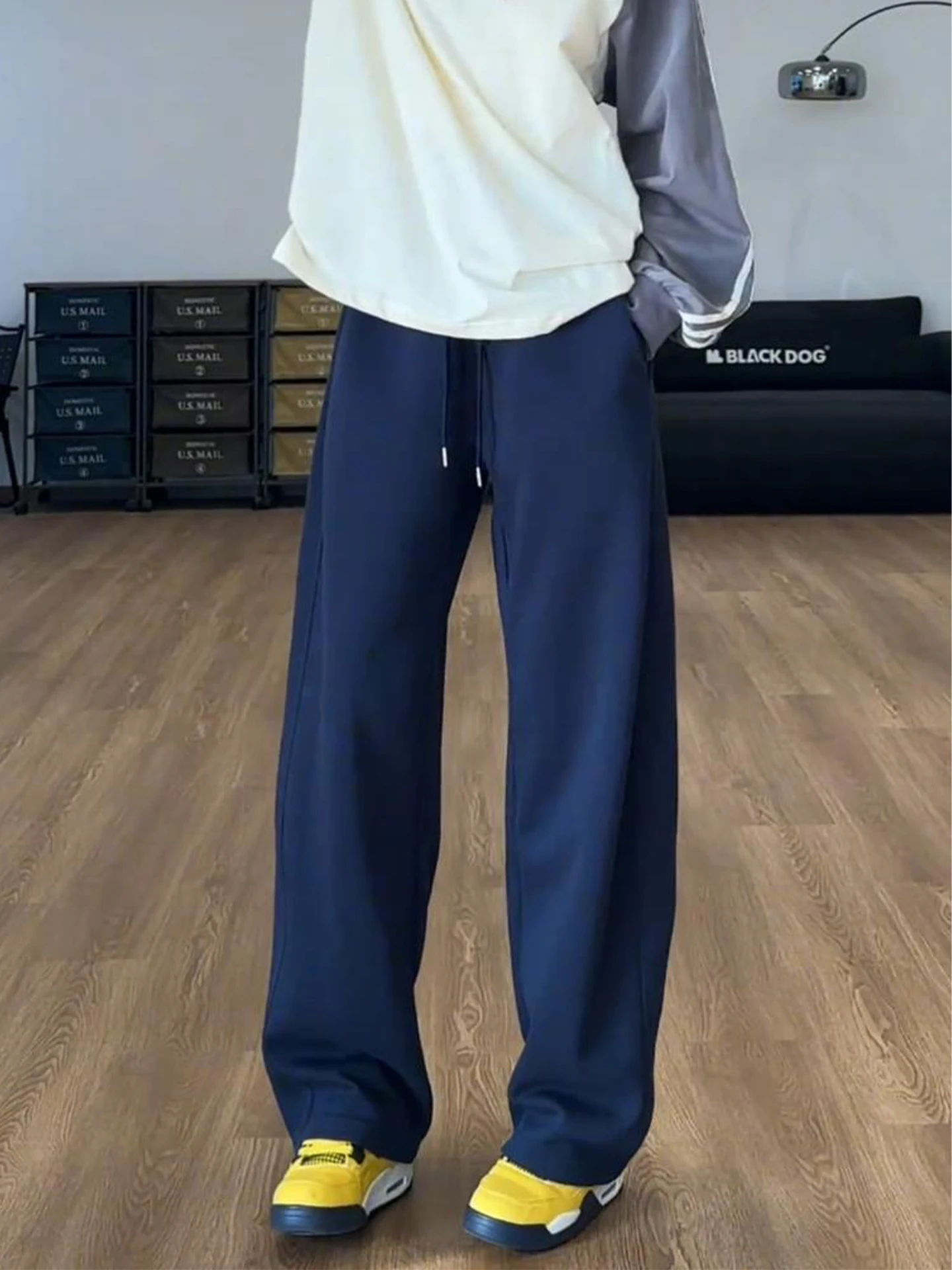 

Loose American Sle Sportswear Trousers Men's k Blue Wide Leg Drapey Casual Straight Leg Pants Autumn Spring Street Faion