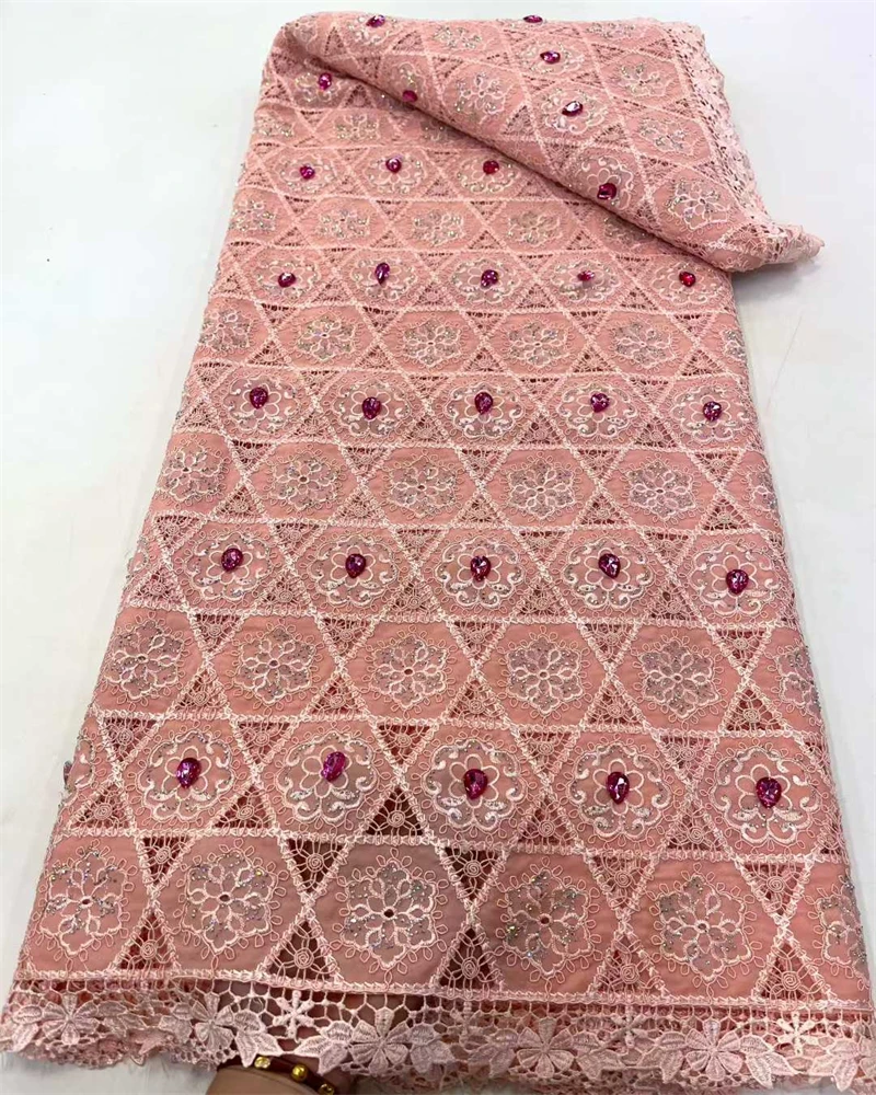 

African Guipure Cord Lace Fabric 2025 New High Quality Nigerian Water-soluble Lace Fabrics 5 Yards for Wedding Dresses Party
