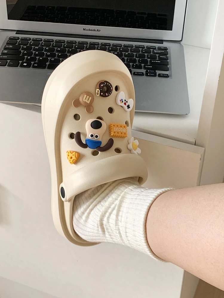 Man Women Garden Shoes Fun DIY Cute Dog Hole Slippers For Women Anti Slip Thick Soles Parent-child 2024 Summer Beach Sandals