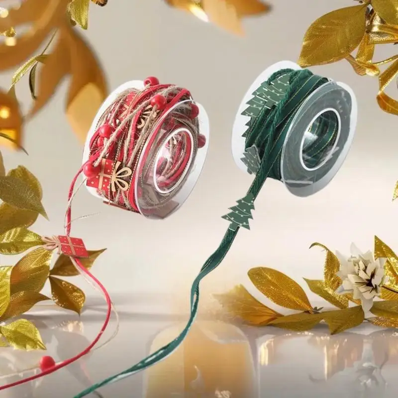 ริบบิ้นตกแต่งคริสต์มาส สีทอง ของประดับตกแต่งงานปาร์ตี้วันหยุด ริบบิ้นตกแต่งงานเฉลิมฉลอง ของประดับ DIY อุปกรณ์ตกแต่งคริสต์มาส