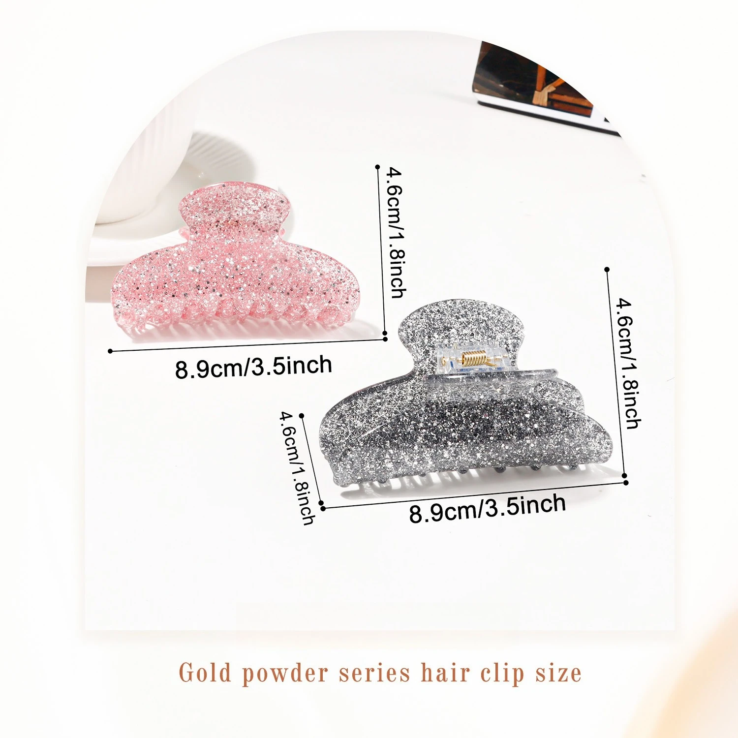 Glitter Hair Claw Clip Gold Powder Sparkle Hair Clip for Women Sparkling Hair Accessories Elegant Shark Claw view 3