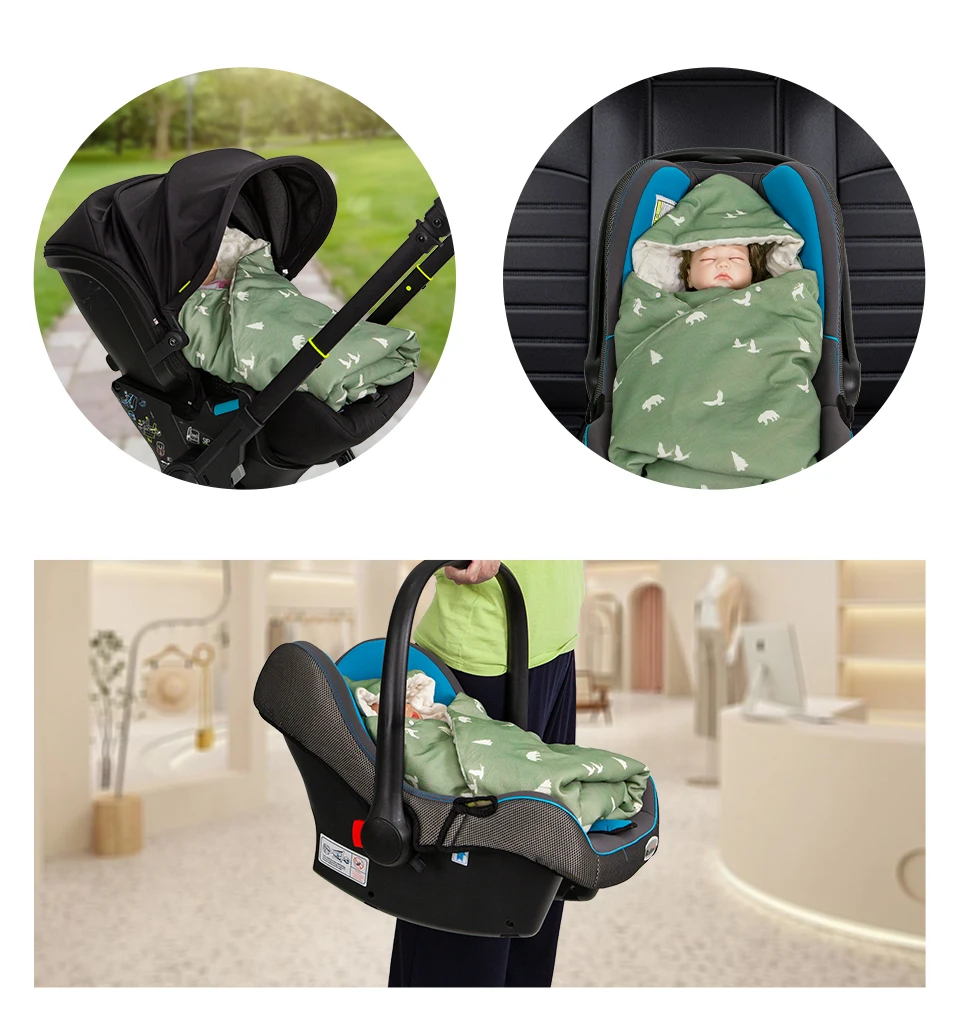 Babydecke für Neugeborene mit Kapuze, winddicht, draußen gehen, warm, tragbar, Wickeltuch im Korb, Baby-Auto-Sicherheitssitze für 0–3 Monate – Detail 19