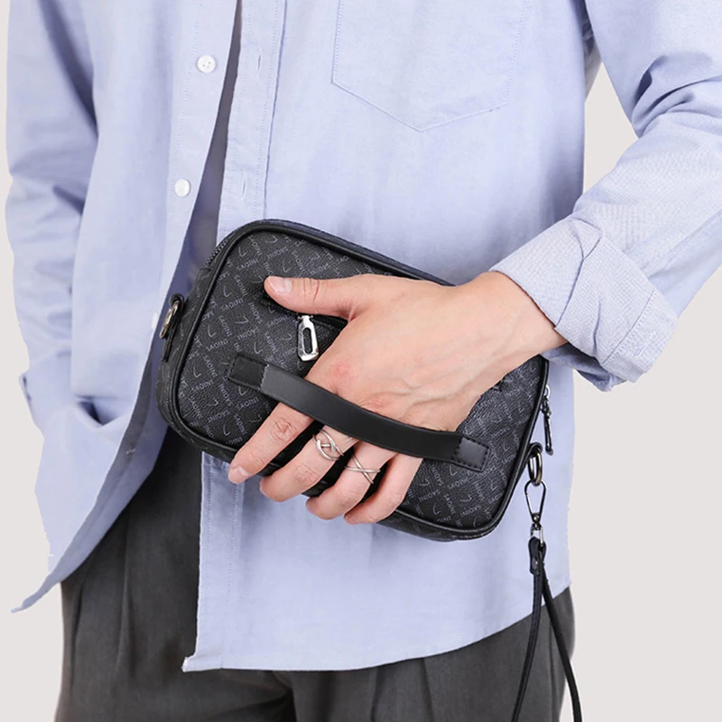 حقيبة كلاتش رجال الأعمال جيوب متعددة حقيبة كتف جلدية موضة كلاسيكية مطبوعة حقيبة كروسبودي للرجال