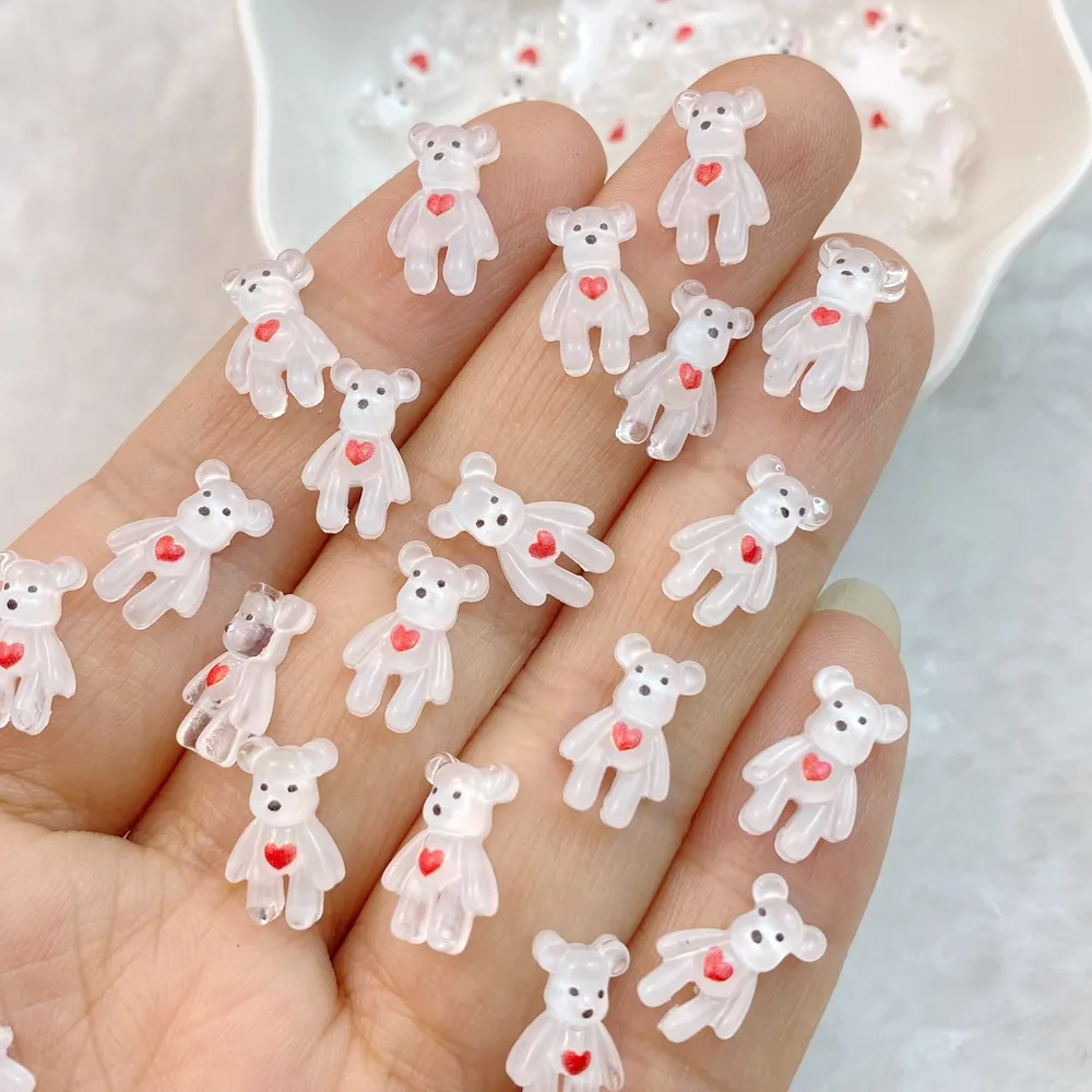 50Pcs Mixed Nail Art Resin Cartoon The Little Bear of Love Designer Charms strass artigianato fai da te per gioielli decorazioni 3D per unghie