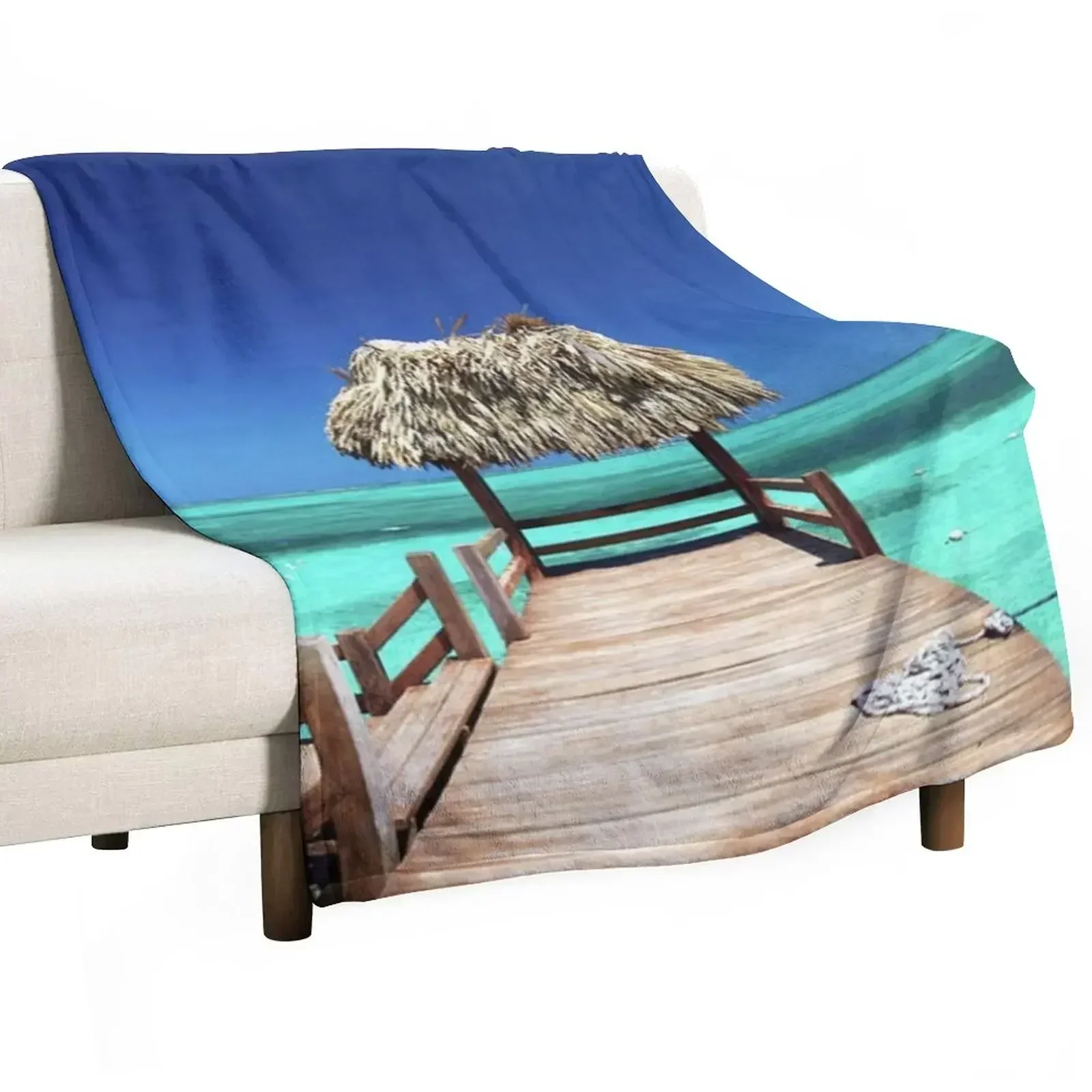 

A small pier with a hut Throw Blanket Decorative Sofas Luxury Throw Soft Beds Blankets