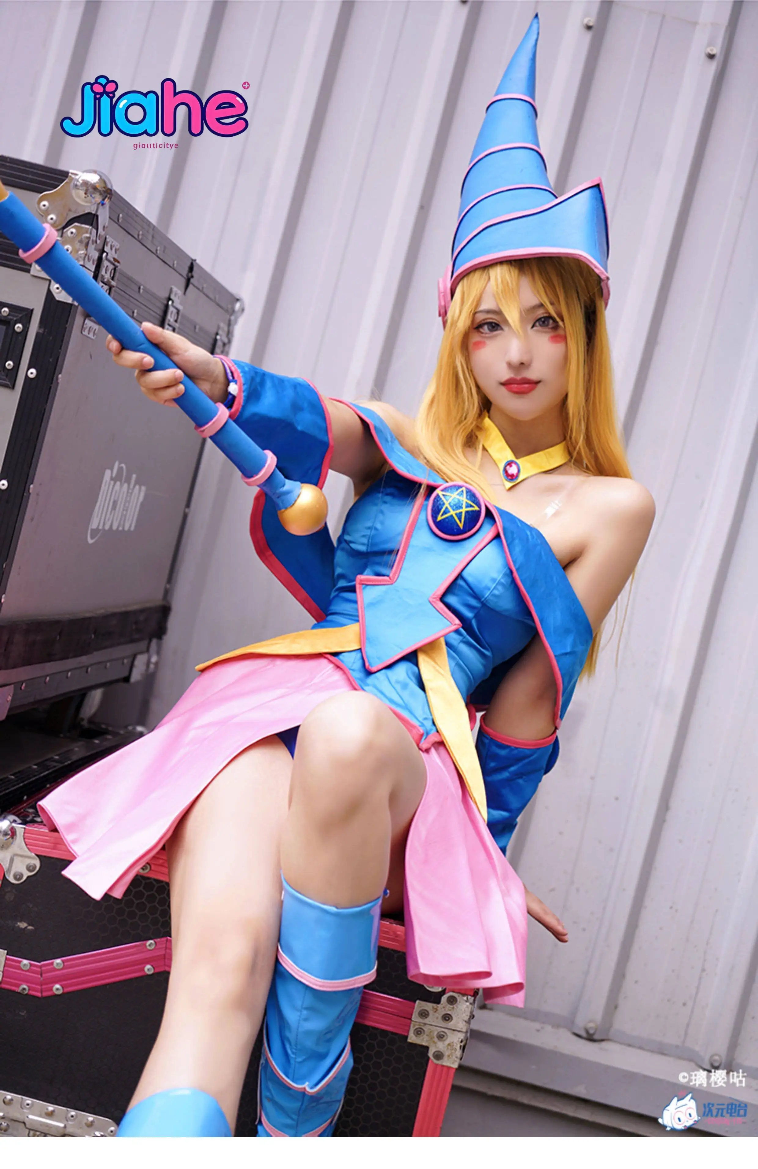 Dark Magician Girl Anime Yu-Gi-Oh Cosplay Costume with Hat Women's sexy blue jumpsuit Wig necklace Halloween party uniform view 5