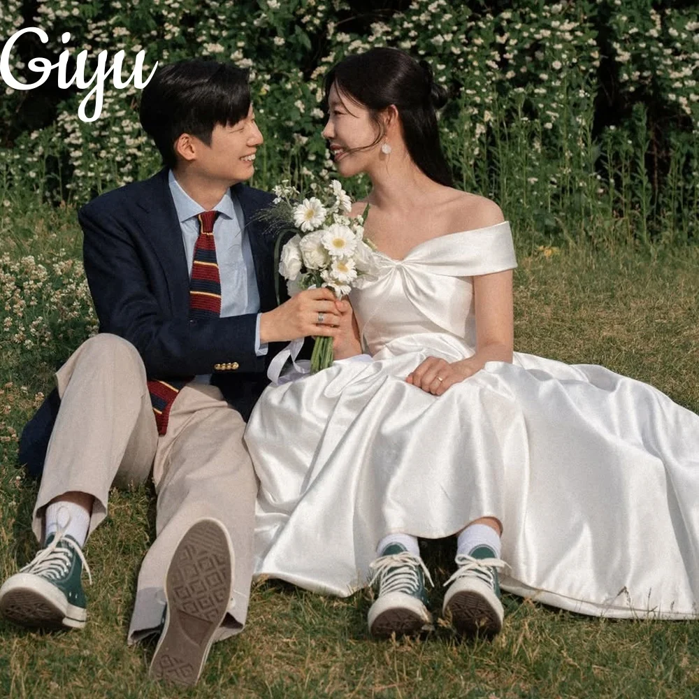 

Giyu New Elegant Wedding Dresses Soft Stain Off Shoulder Pleat 웨딩드레스 Bridal Gowns Corest Korea Photoshoot Customized 2025
