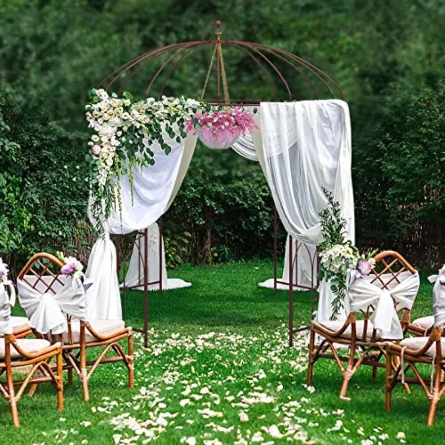 Garden Arches Arbors Birdcage Shape, 8.4' H x 7' W Metal Pergola Pavilion with 16 Ground Stakes, French Arch Trellis for Weddin