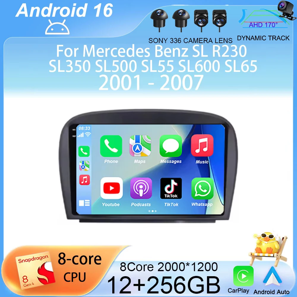 Android 16 For Mercedes Benz SL R230 SL350 SL500 SL55 SL600 SL65 2001-2007 Carplay Car Radio Multimedia Stereo GPS Video Player