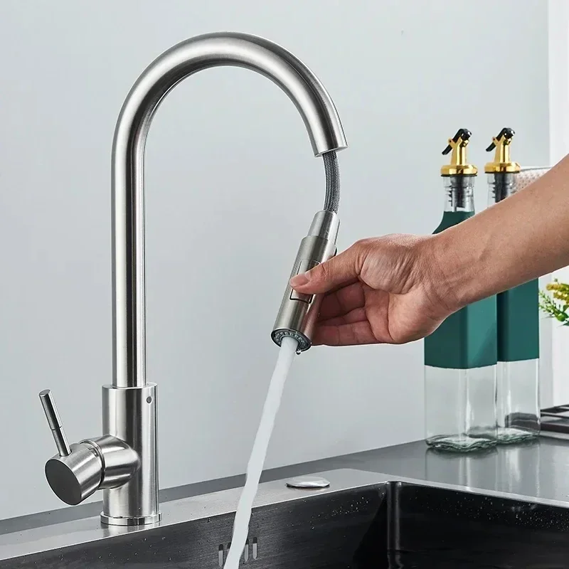 Brushed Gold Kitchen Faucet Pull Out Kitchen Sink Water Tap Single Handle Mixer Tap 360 Rotation Kitchen Shower Faucet