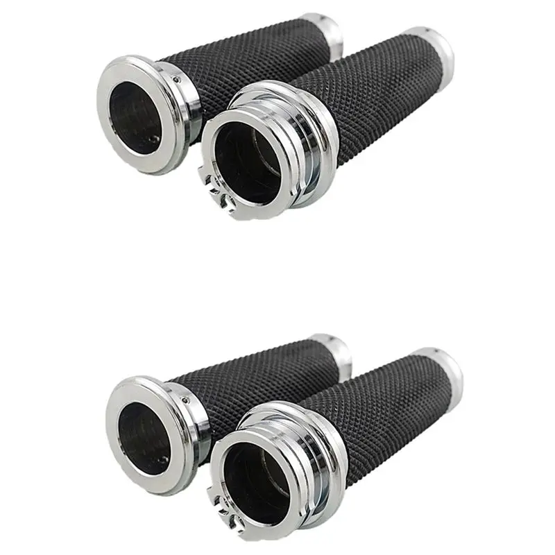 Practical 2X Motorcycle Hand Grips 1 Inch 25Mm Handlebar Grips Rubber For Touring Road King Bobber Cafe Racer Silver