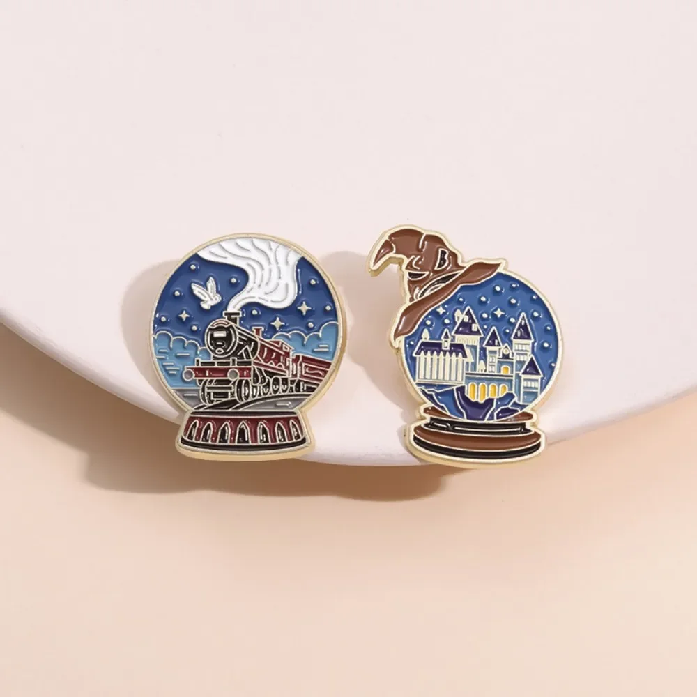 Cartoon Magic Crystal Ball Enamel Pins Exquisite Train Castle Pattern Brooch Backpack Clothing Hat Accessories for Friend Gift