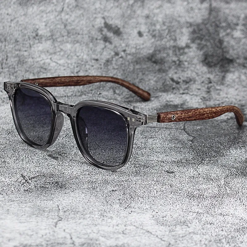 Classic Wood Grain Mirror Legs Sunglasses Men's Polarized Square Sun Glasses Women's Elegant Eyewear UV400 Oculos De Sol UV400