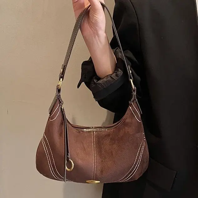 JIAERDI Retro Mulard Suede Underarm Bag Women Stitching Large Capacity Shoulder Bag Ladies Fashion Commute Underarm Bag Chic New