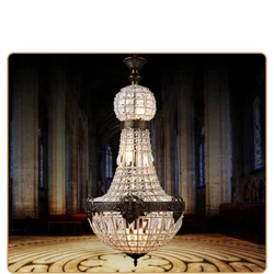 Modern Europe Retro Royal Empire Big Crystal Led Pendant Lamp Vintage Hanging Light Hotel Living Room Bedroom Ceiling Chandelier