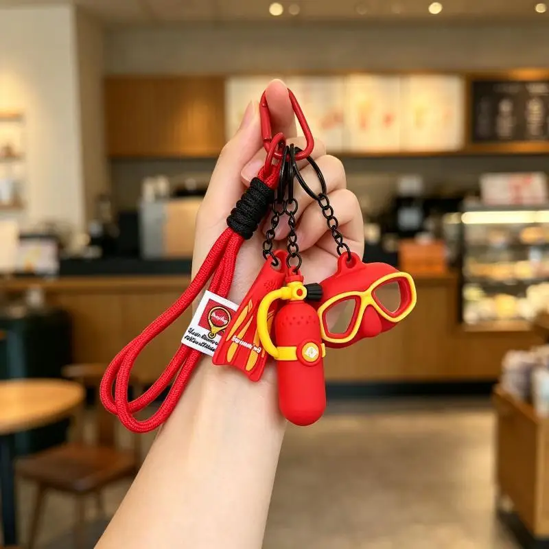 Cute Diving Themed Silicone Keychain With Wrist Lanyard Mini Gear Charms For Divers Daily Use Bag Decoration