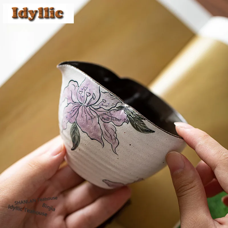 150ML Hand-painted Iris Flower Gourd Tea Pitcher Divide Tea Cha Hai Dispenser Justice Cup Fair Mug For Tea Accessories Supplies