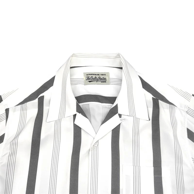 Stripe WACKO MARIA Long Sleeve Shirt Clothes Men Women High Quality Hawaii Holiday Loose Shirt Blouse Japan Style