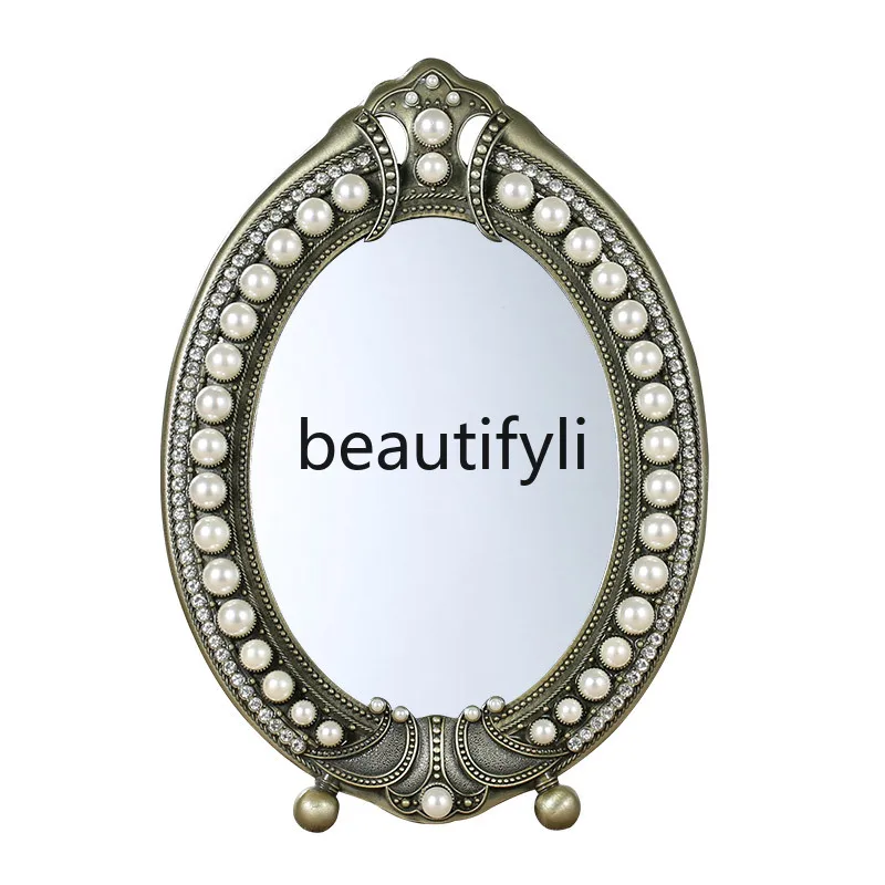 

Female desktop retro makeup mirror court European countertop desktop mirror vanity mirror portable