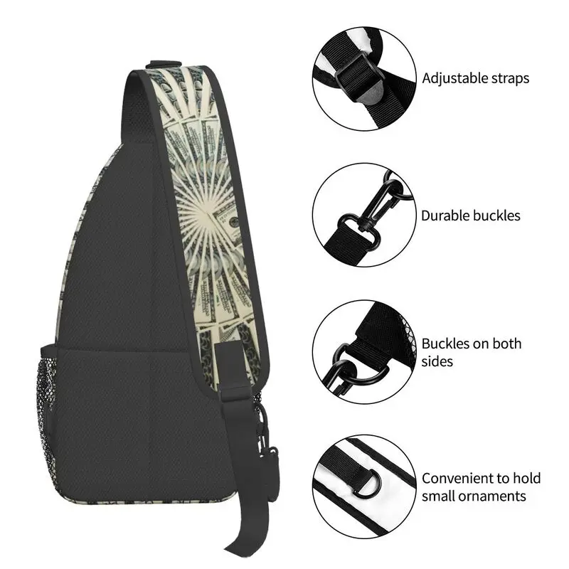 100 Us Dollar Bankbiljet Sling Crossbody Borst Zak Mannen Cool Geld Patroon Schouder Rugzak Voor Wandelen