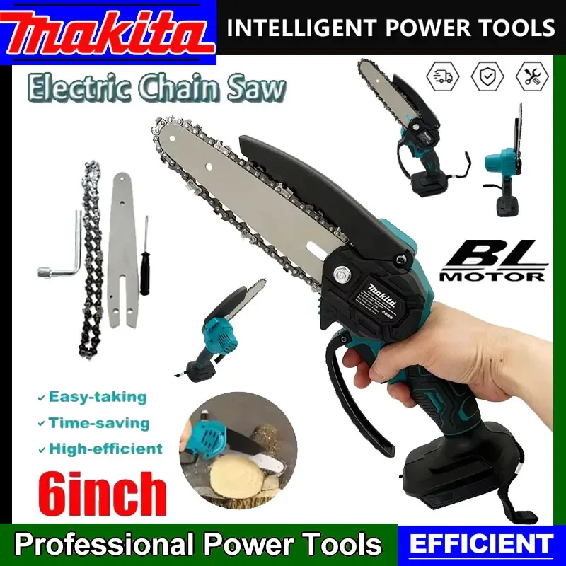 

Makita Electric Chain Saw 6 Inch Handheld Portable Wood Logging Chainsaw for Garden Pruning 18V Battery Powered Tool
