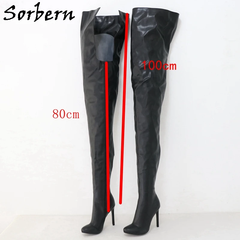 Sorbern 80Cm Crotch /100Cm Out Shaft Length Boots Women High Heel Wine Red Black Matte Shoes Round Toe Custom Crossdresser Boot