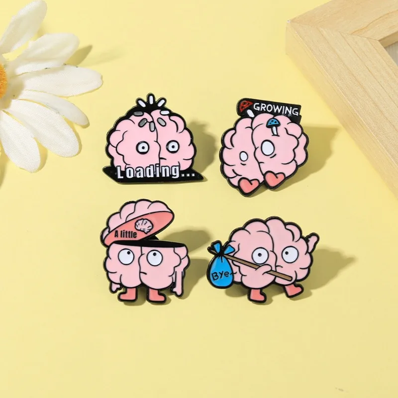 Cute brain-shaped fun badges, creative brain letter series alloy pins, accessories for clothing and bags, gifts for friends