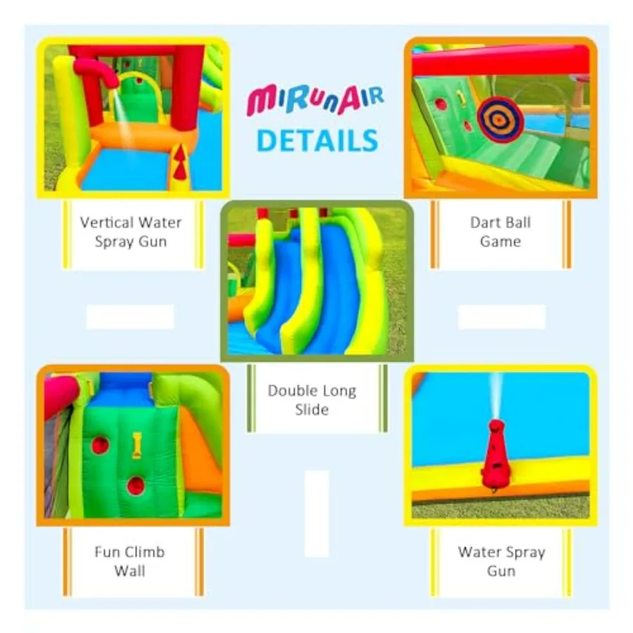 Backyard inflatable bounce house with slide, PVC material, blue and yellow, includes blower, splash pool, water cannon, and cli view 3