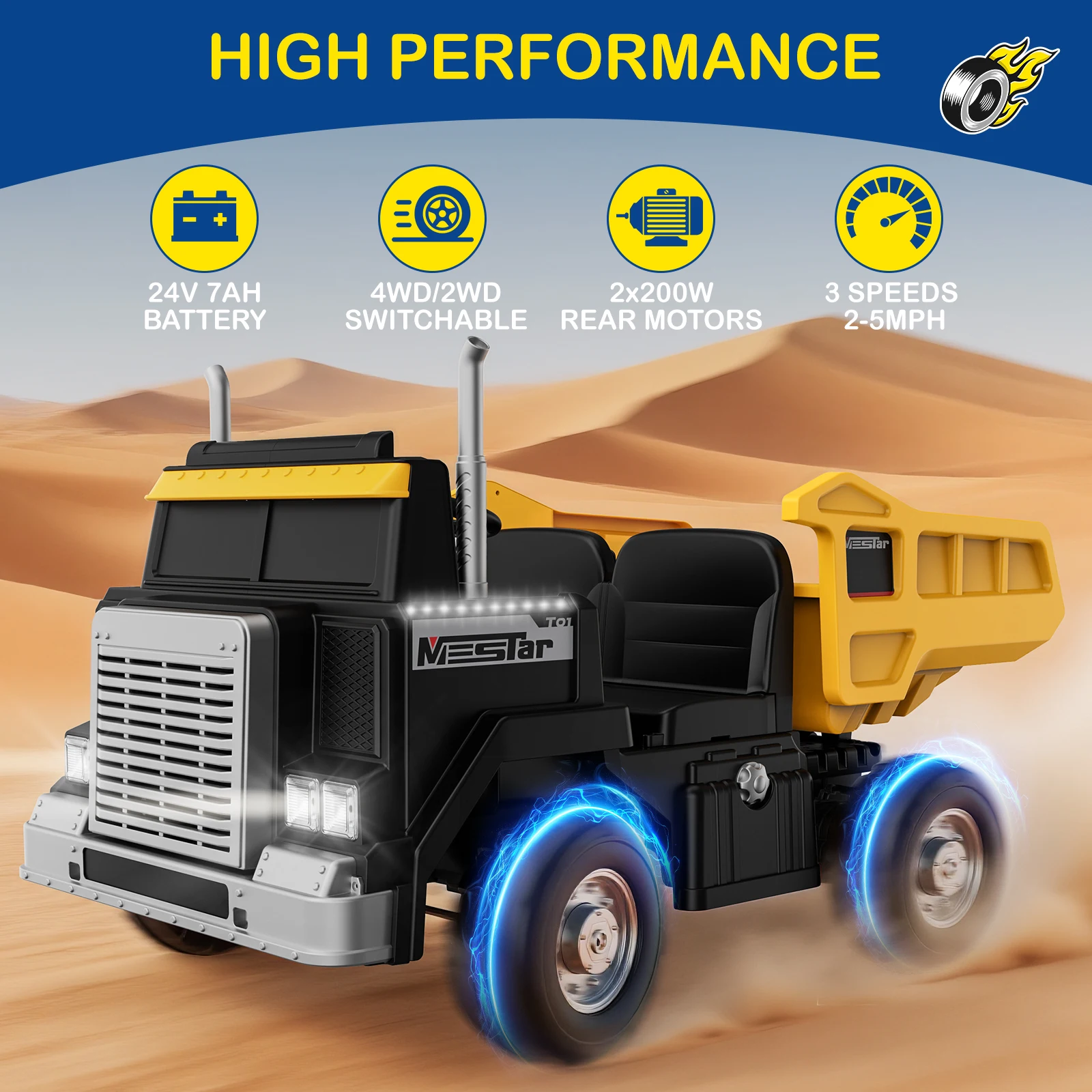 LIGIANT 24V Ride On Dump Truck für große Kinder, 24-Zoll-Sitz, 4WD/2WD, Fernbedienung, Dump-Bett, 3 Geschwindigkeiten, Federung, Bluetooth, LED
