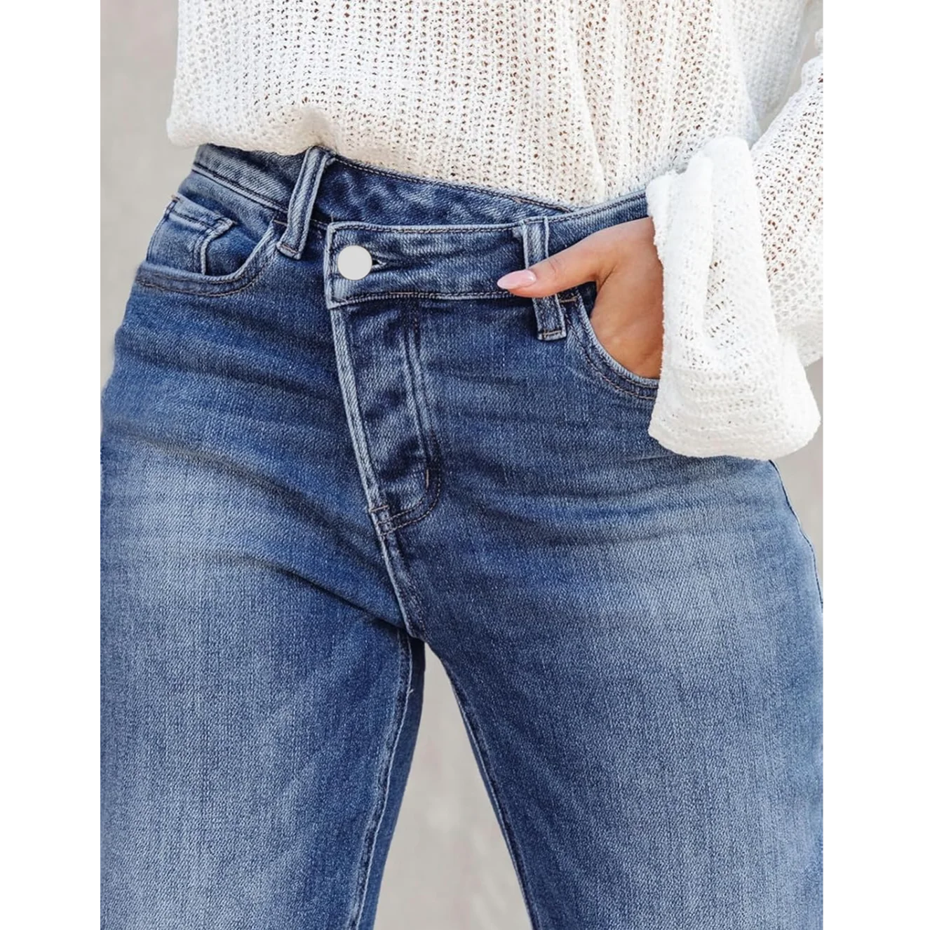 Damskie spodnie Y2k, modne jeansy z wysokim stanem, podarte, z efektem krzyżowania i elastycznym krojem, luźne jeansy.