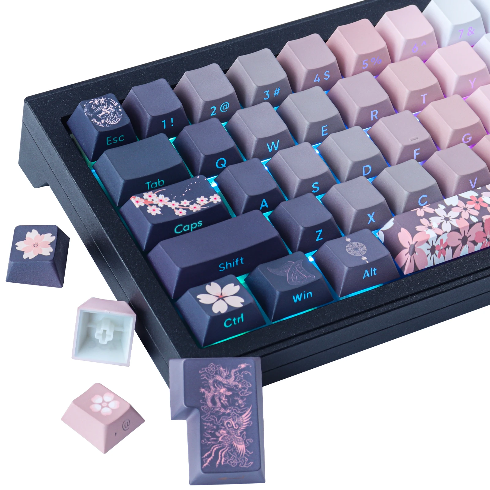 

Peach Stewed Dragon side engraved light Keycap DYE-Sublimation PBT Cherry Profile 135 keys for Mechanical Keyboard Keycaps