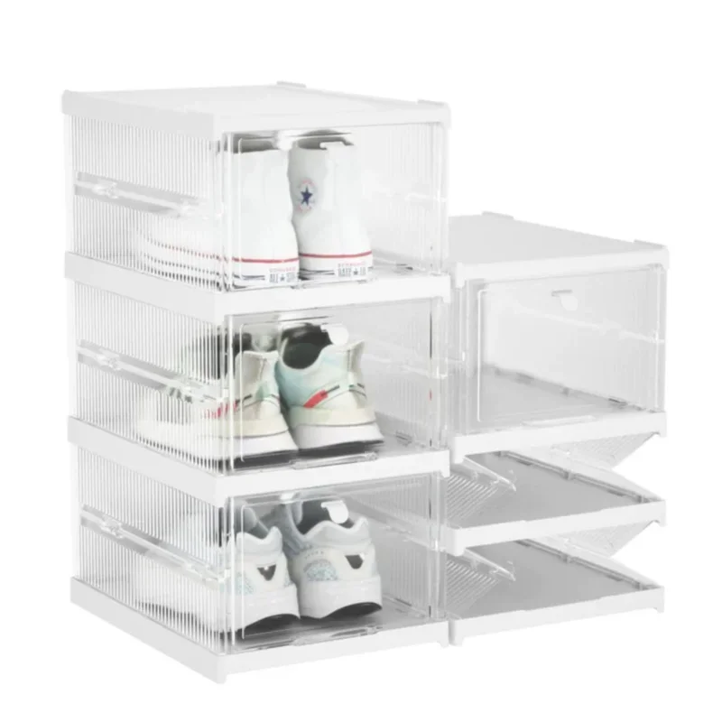 Dustproof 6 Layers Foldable Shoes Box Stackable Transparent Thickened Plastic Bins Sneaker Shoe Storage Cabinet Organizers Rack