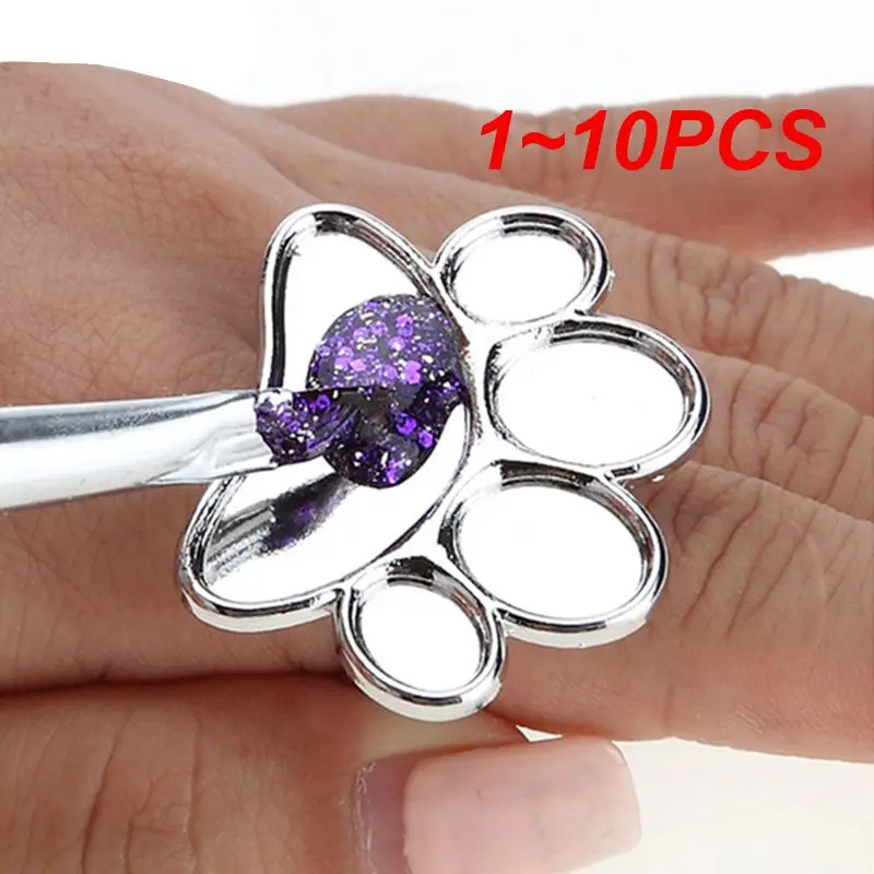 1 ~ 10 Stuks Metalen Mini Nail Art Kleurenpalet Rond/Voetafdruk Ontwerp Vinger Inkt Ring Mengen Uv Gel Schilderij Lade Manicure Tools