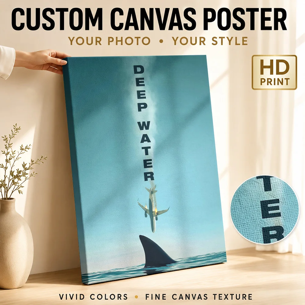 Deep Water Shark Plane Canvas Painting Poster Customized Funny Animal Canvas Wall Art for Kitchen Bathroom Decor Ready to Hang