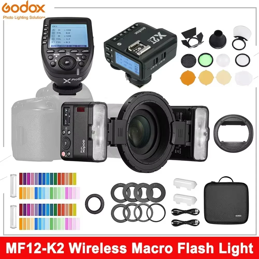 Godox MF12 K2 Macro Flash Speedlite 2.4G Controllo wireless Modalità TTL/M Batteria al litio incorporata per Nikon Sony Canon Fuji Olympus