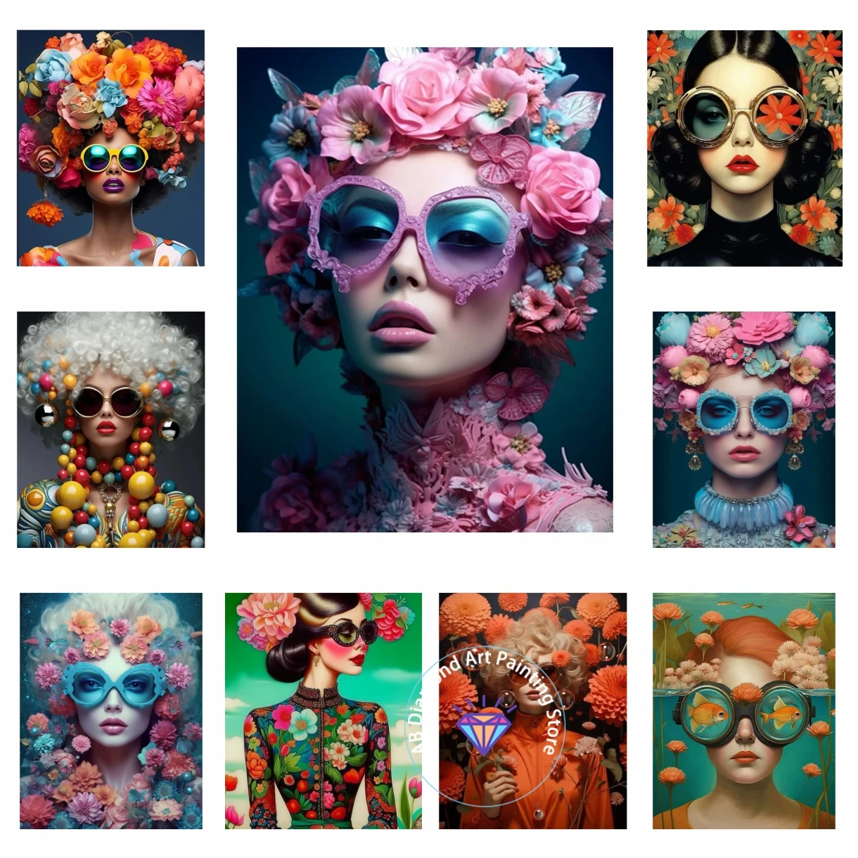 

AB Diamond Painting Kits Woman Wearing Glasses Flowers Portrait Mosaic Pictures Embroidery Sale Home Decor Cross Stitch Gift