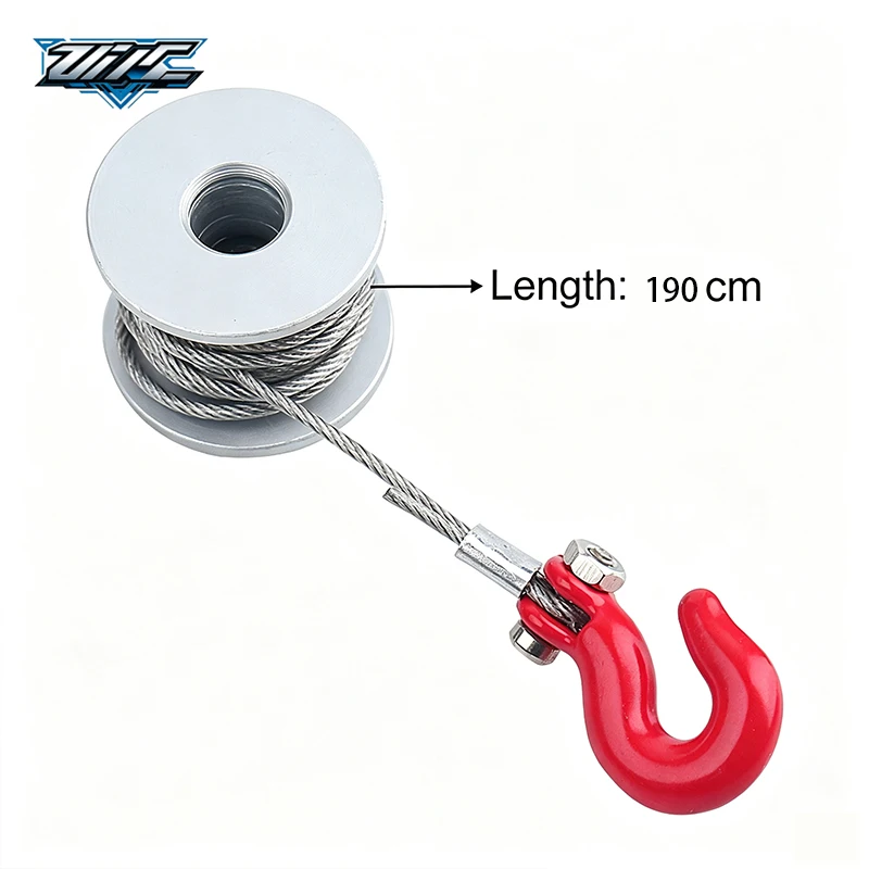Metal 25T Servo Winch Spool Drum with Steel Wire Trailer Hook for 1/10 RC Crawler TRX4 SCX10 Wraith D90 LCG Chassis