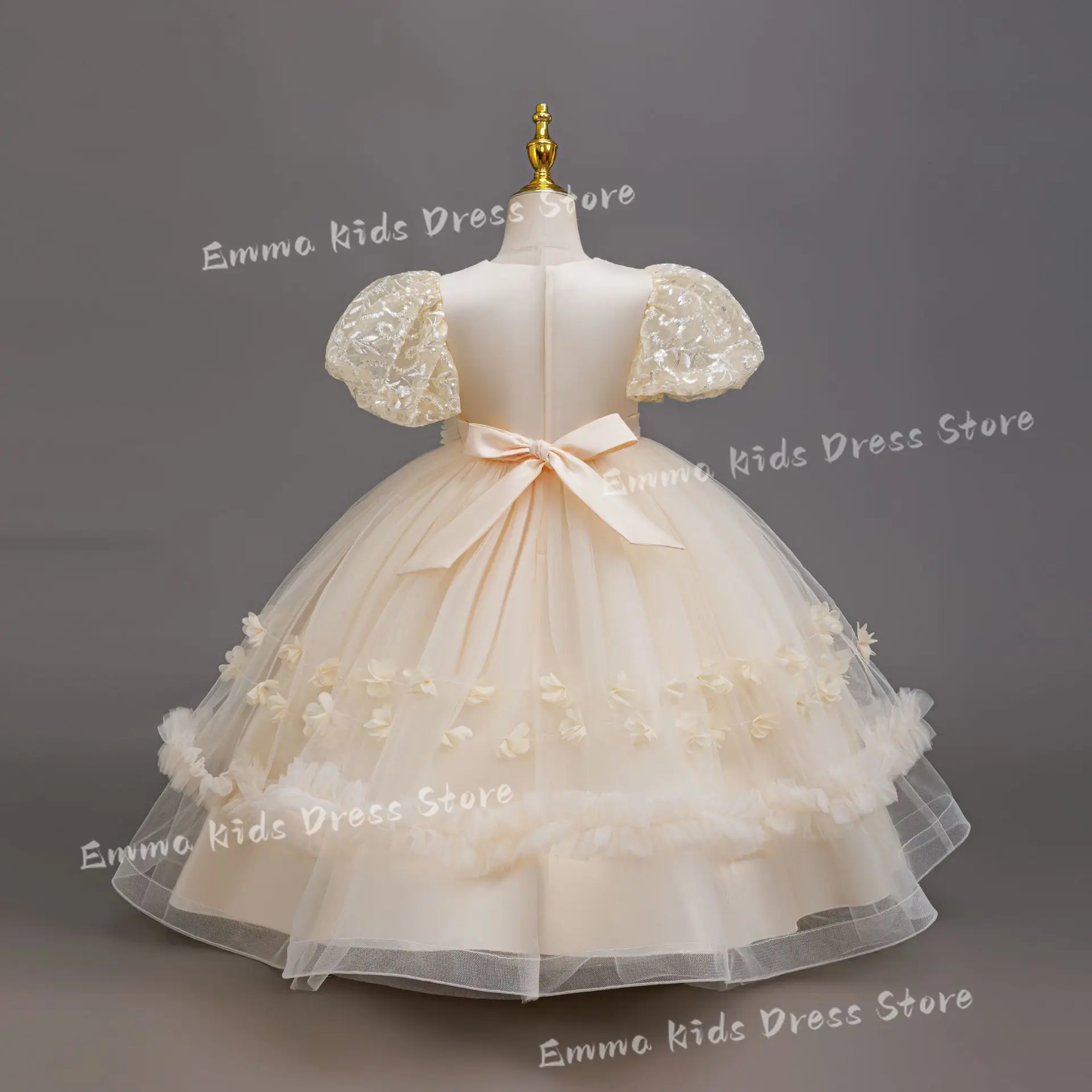 DROIS Custom Embroidered Lace Tulle Flower Girl Dress Children's Elegant Birthday Party Dress