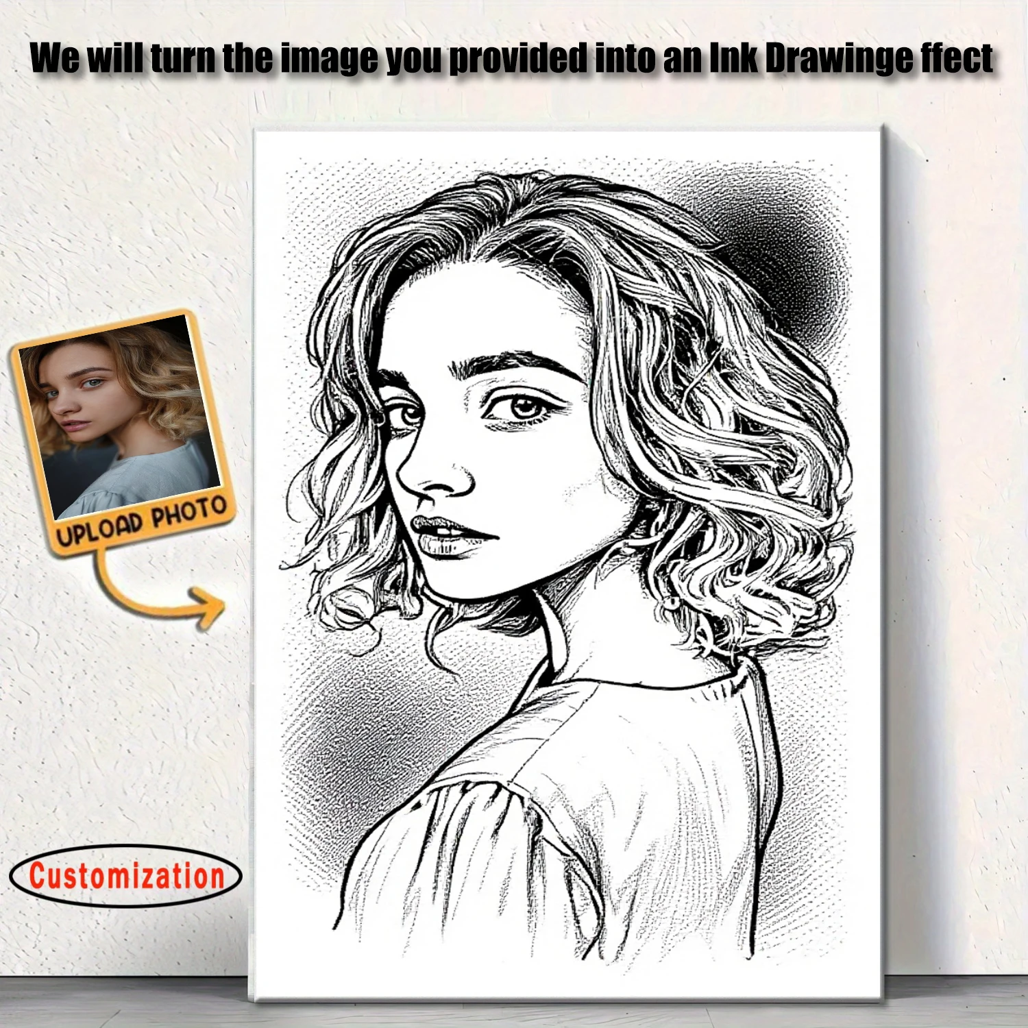 Custom Ink Drawing Style Portrait from Photo Personalized Cartoon Christmas Gift for Couples Family Kids Unique Wall Art Poster