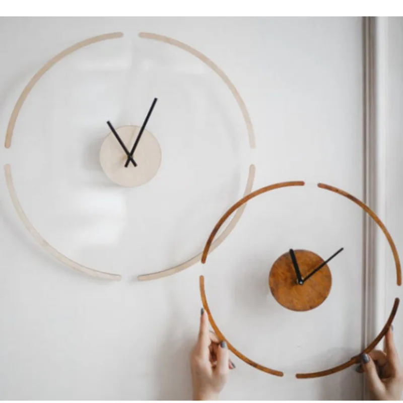 30cm Nordic Transparent Suspension Clock Modern Simple Wooden Wall Analog Bedroom Living Room Home Decoration