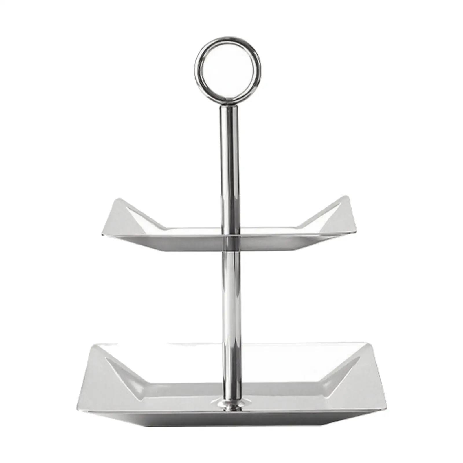 Stainless Steel Two-Tier Serving Tray Polished 2 Tier Stainless Steel Dessert Stand Sturdy Two-Level Serving Stand with Handle