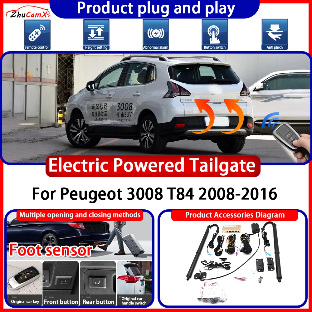 ZhuCamX Electric OEM Powered Tailgate for Peugeot 3008 T84 2008-2016 System Anti Pinch Smart Intelligent Control Gate Lift Kit