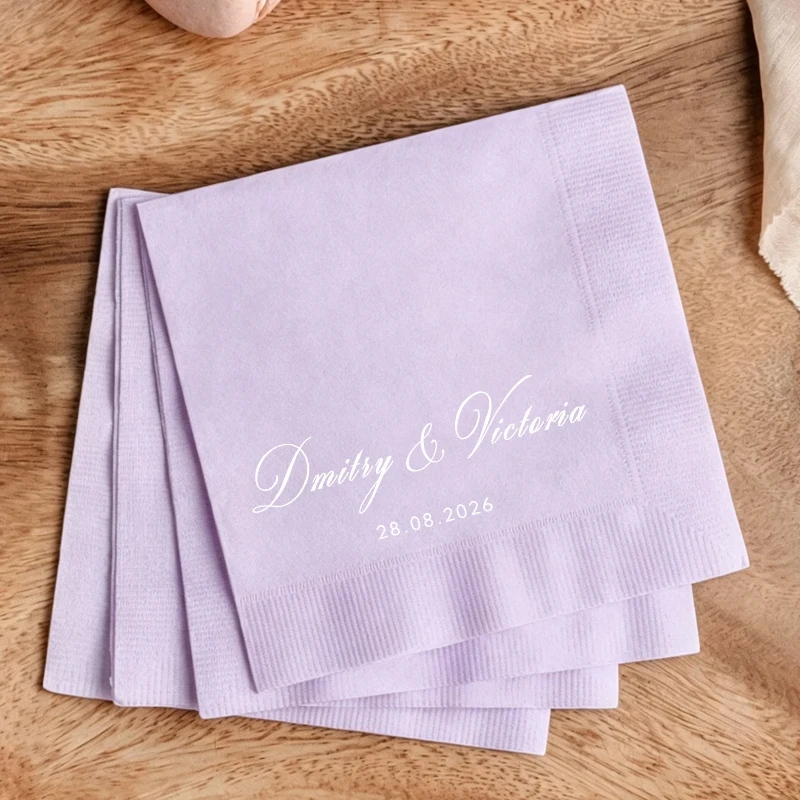 50pcs personalized wedding napkins Custom White Black Blue Green Purple Light Yellow Disposable Paper Napkin