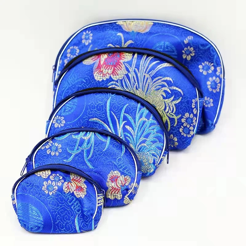 5 size Sets Chinese Silk Brocade Bag Light Zipper Coin Purses Travel Ladies Cosmetic Makeup Jewelry Storage Phone Wallet