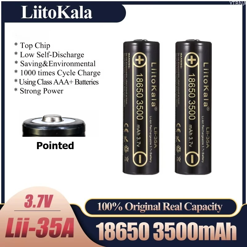 Original LiitoKala Lii-35A 3,7V 3500mAh 10A Entladung Wiederaufladbare Batterien für 18650 Akku UAV Taschenlampen-Akku, Spitz