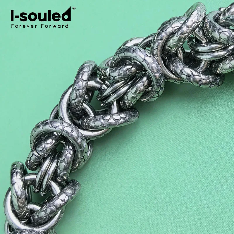12.5mm pure titanium pattern circle hand woven necklace hip-hop fashion