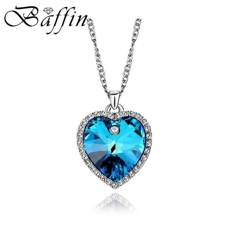 Titanic Heart Of Ocean Blue Pendant Necklace for Women Friends Austrian Crystals Rhinestone Lover Forever Jewelry Silver Color