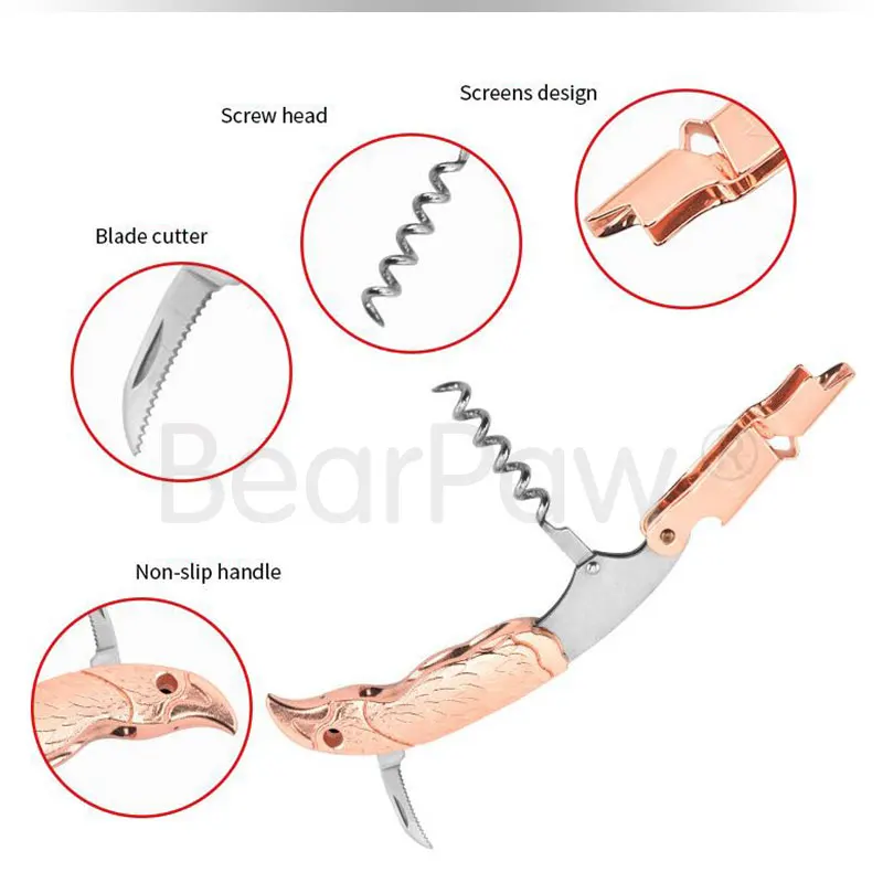 1pcs stainless steel multifunctional rose gold corkscrew,wine bottle opener,eagle red wine opener,Bar Bottle Stopper Accessories