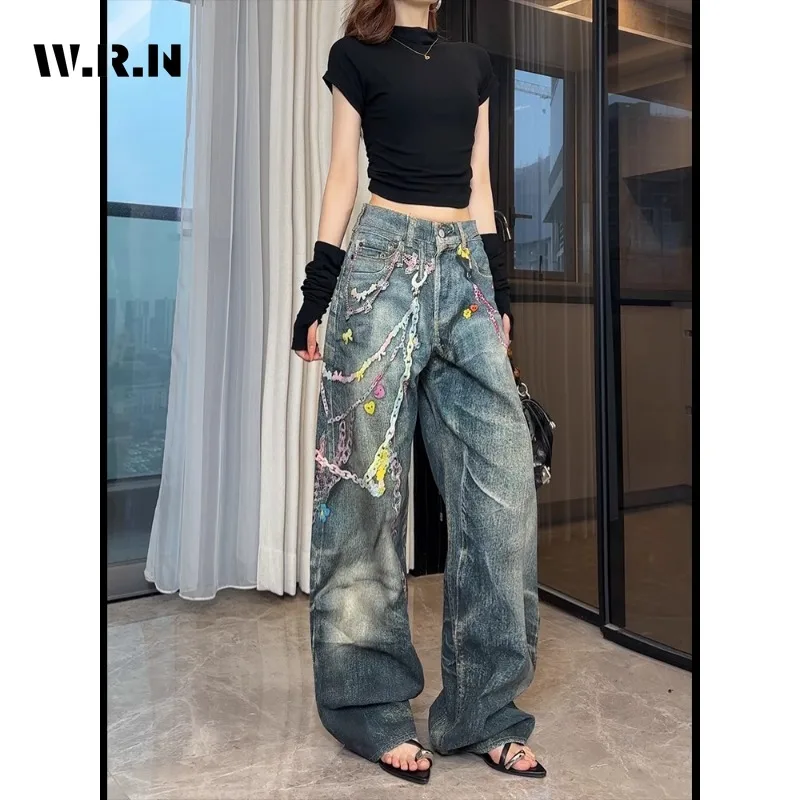 

Y2K Harajuku Street Blue Loose Fit Denim Trouser American Eclectic Waif Vintage Jeans For Women Casual Grunge 2000s Pants