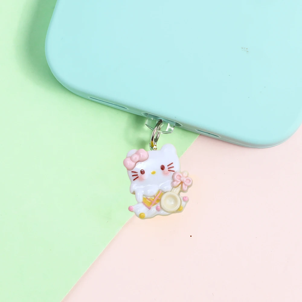 Kawaii سانريو مرحبا كيتي الغبار التوصيل أنيمي الكرتون الراتنج البسكويت اكسسوارات الهاتف المحمول آيفون نوع-c قلادة مجوهرات المحمول